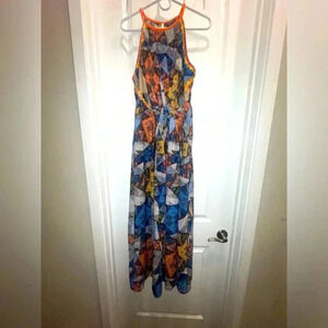 Rana Gill Multicolor Geometric Halter Top Empire Waist Maxi Dress Anthropologie